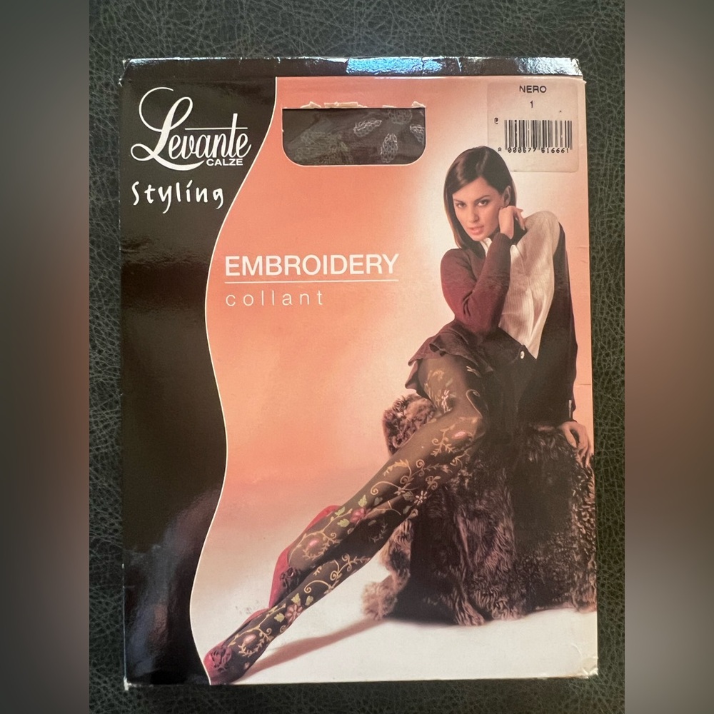 Levante Tights with Floral Rococo Embroidery Collant Pantyhose Black Size S